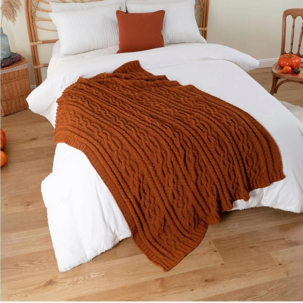 New! Caramel Throw Blanket for Couch, Chenille Rust Throw Blanket 51